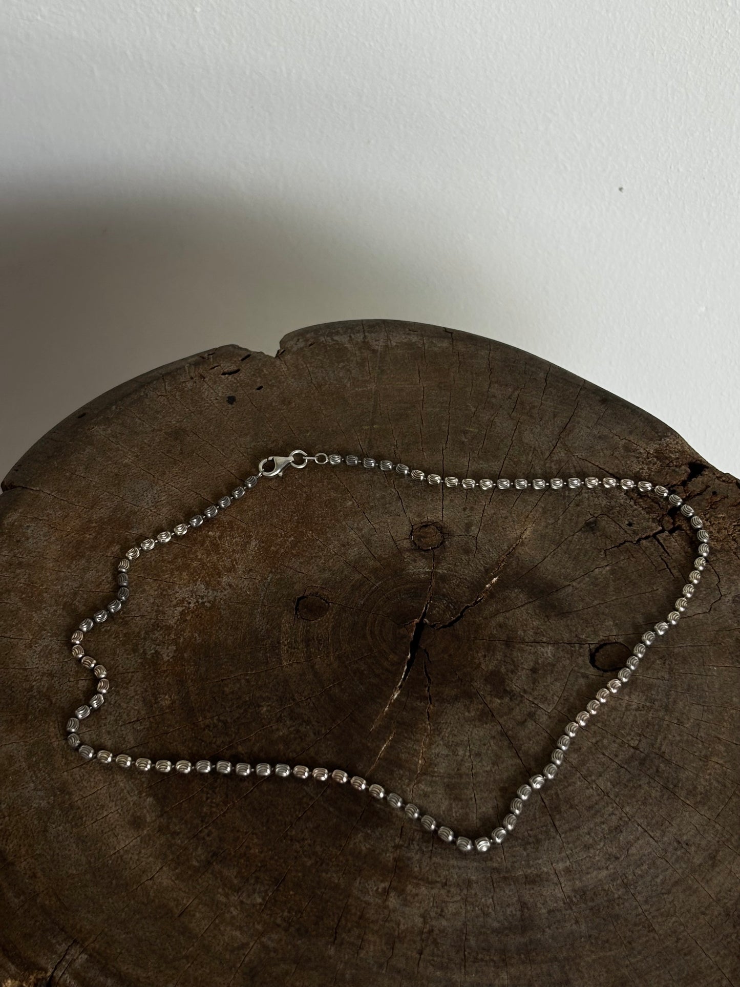 Vintage Italy Silver 925 Diamond Cut Ball Chain Necklace