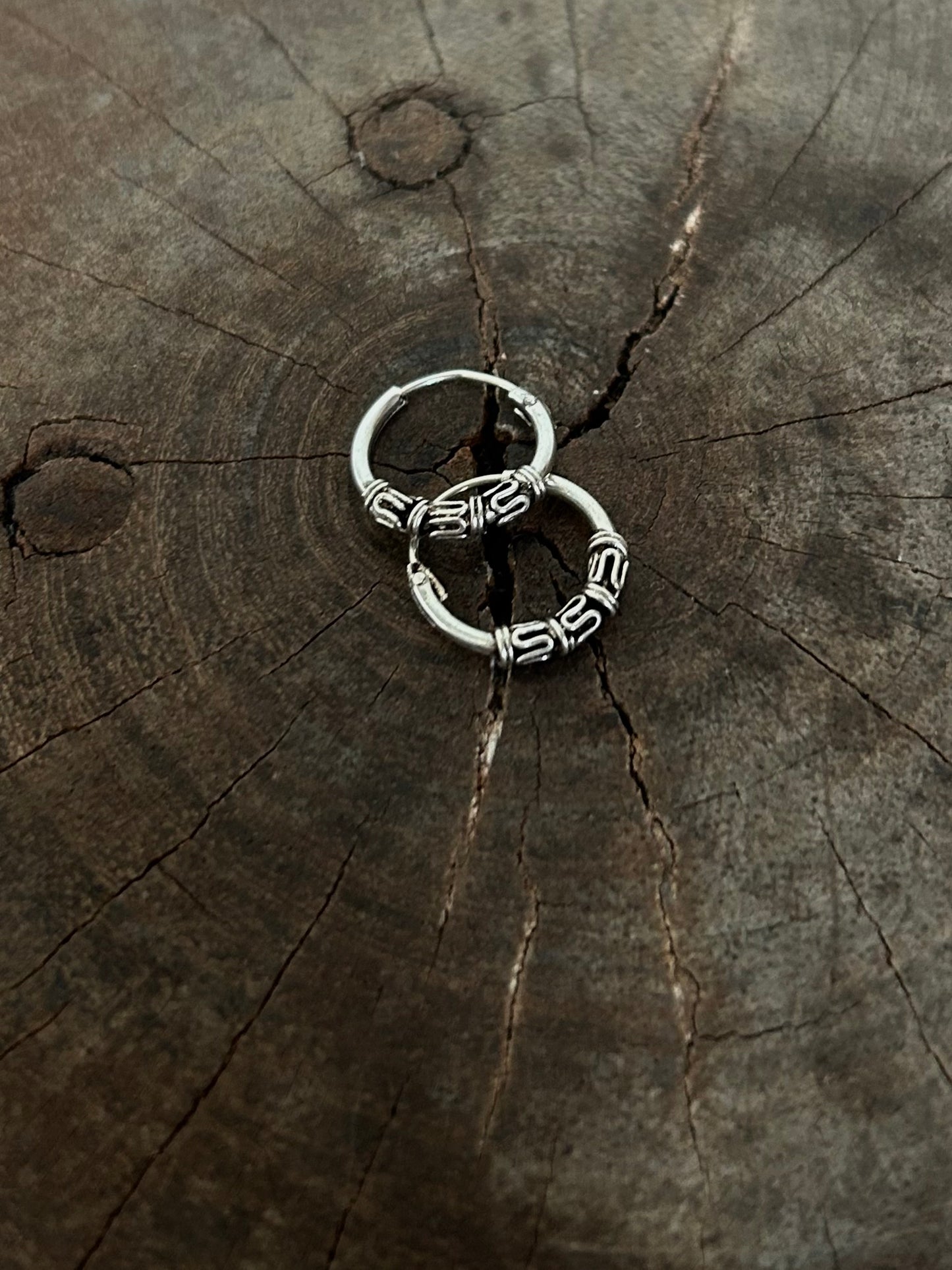 Vintage Silver 925 Tribal Hoop Earrings