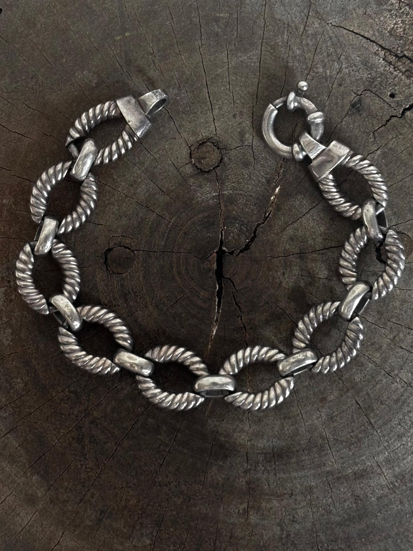 Vintage 925 Silver Twisted Rope Link Bracelet