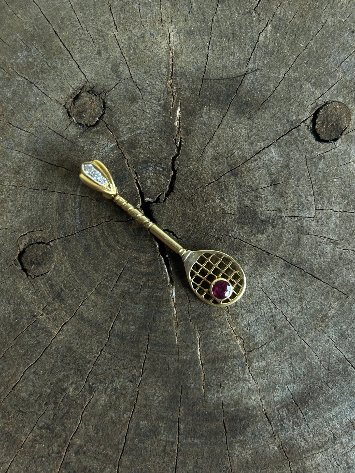 Vintage Gold 10K diamond and Ruby badminton Charm