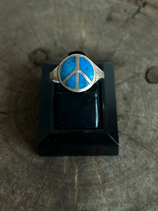 Vintage Silver 925 Peace & Turquoise Classic Ring