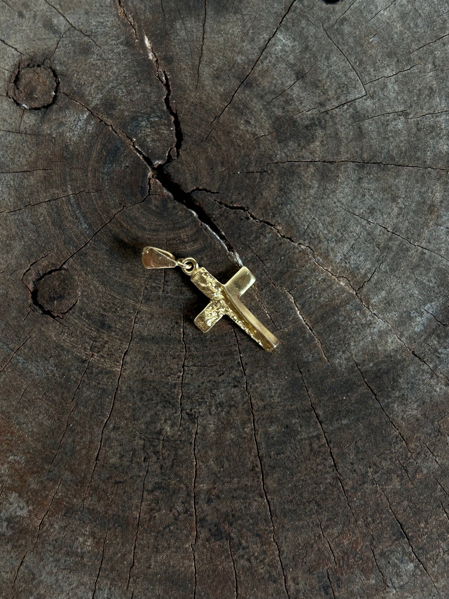 Vintage Gold 14k Cement Half Cross Charm