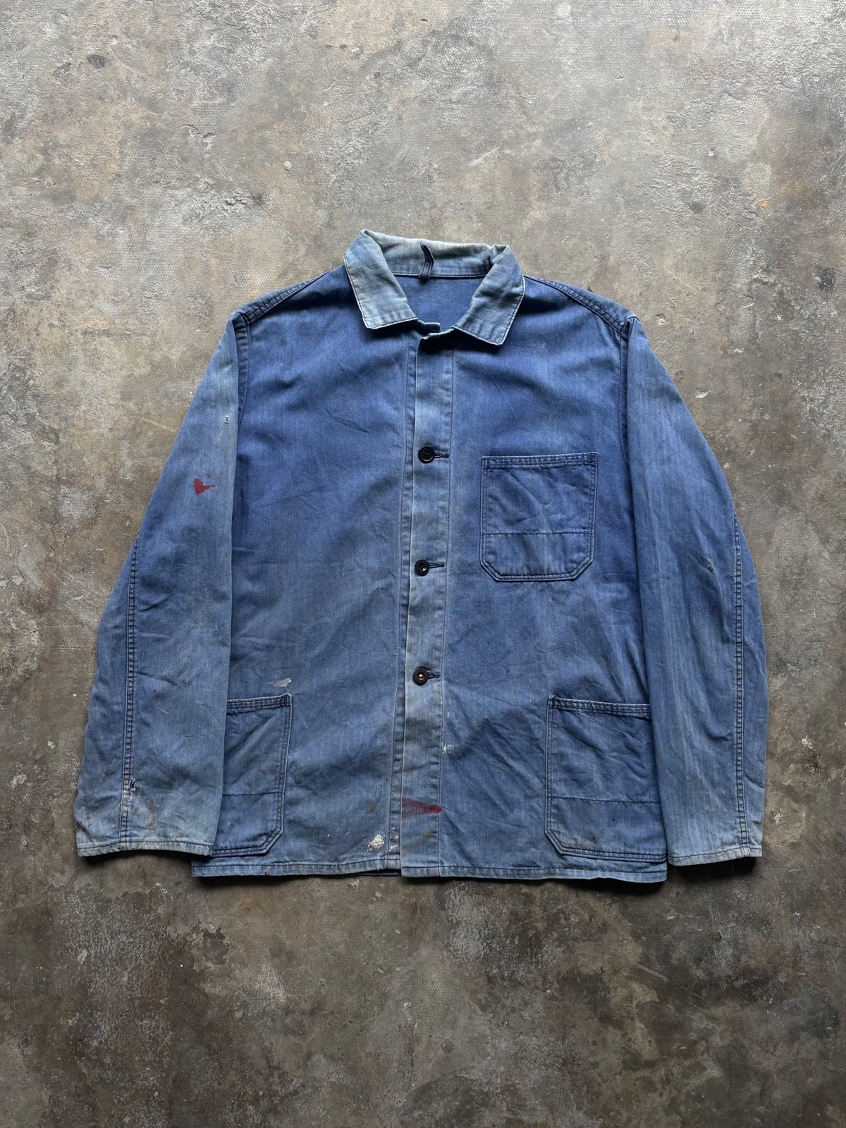 Vintage 1950s–60s French Work Jacket — Navy Herringbone