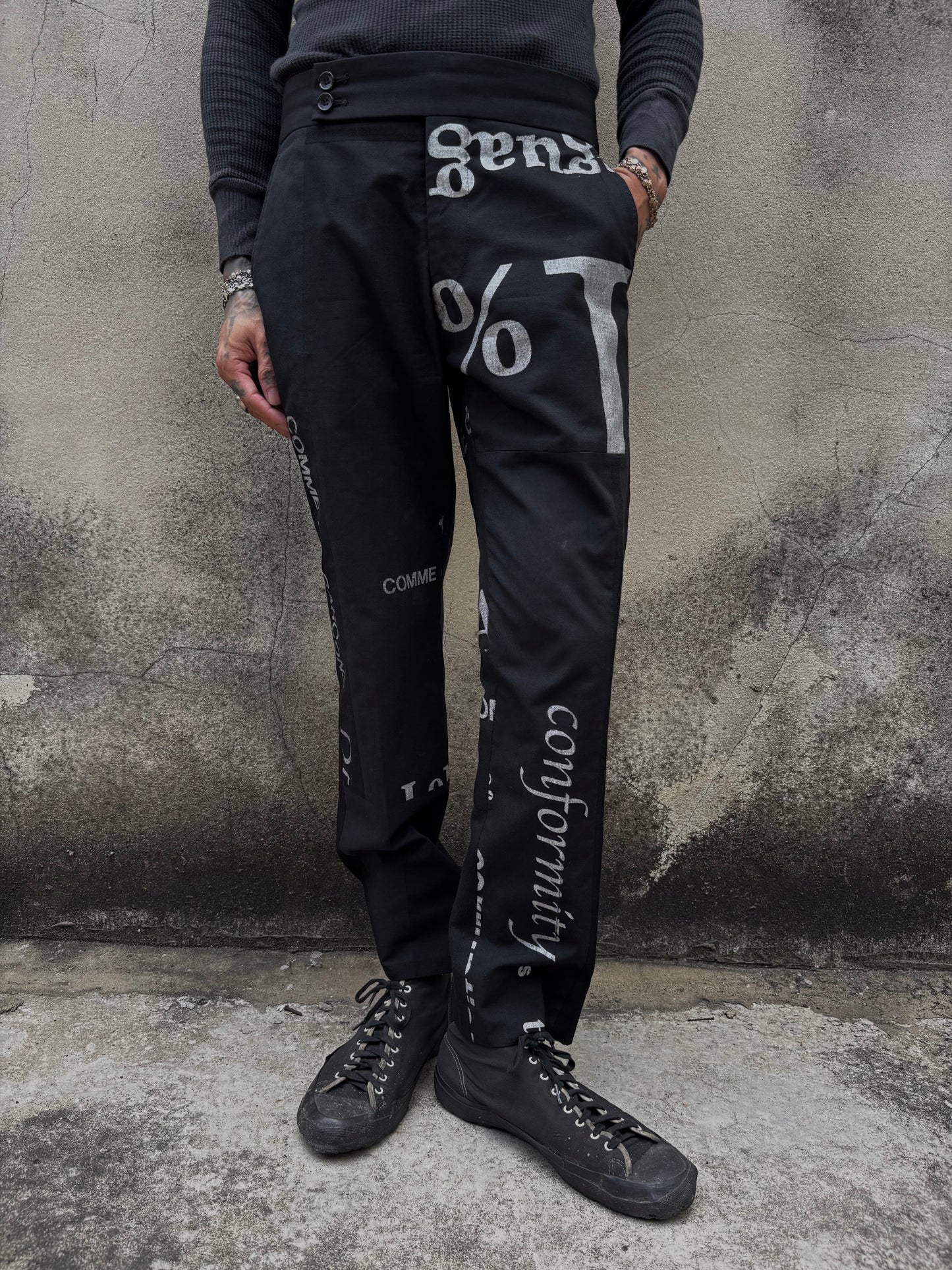 Come see Garçons Typo Wool Crop Pants