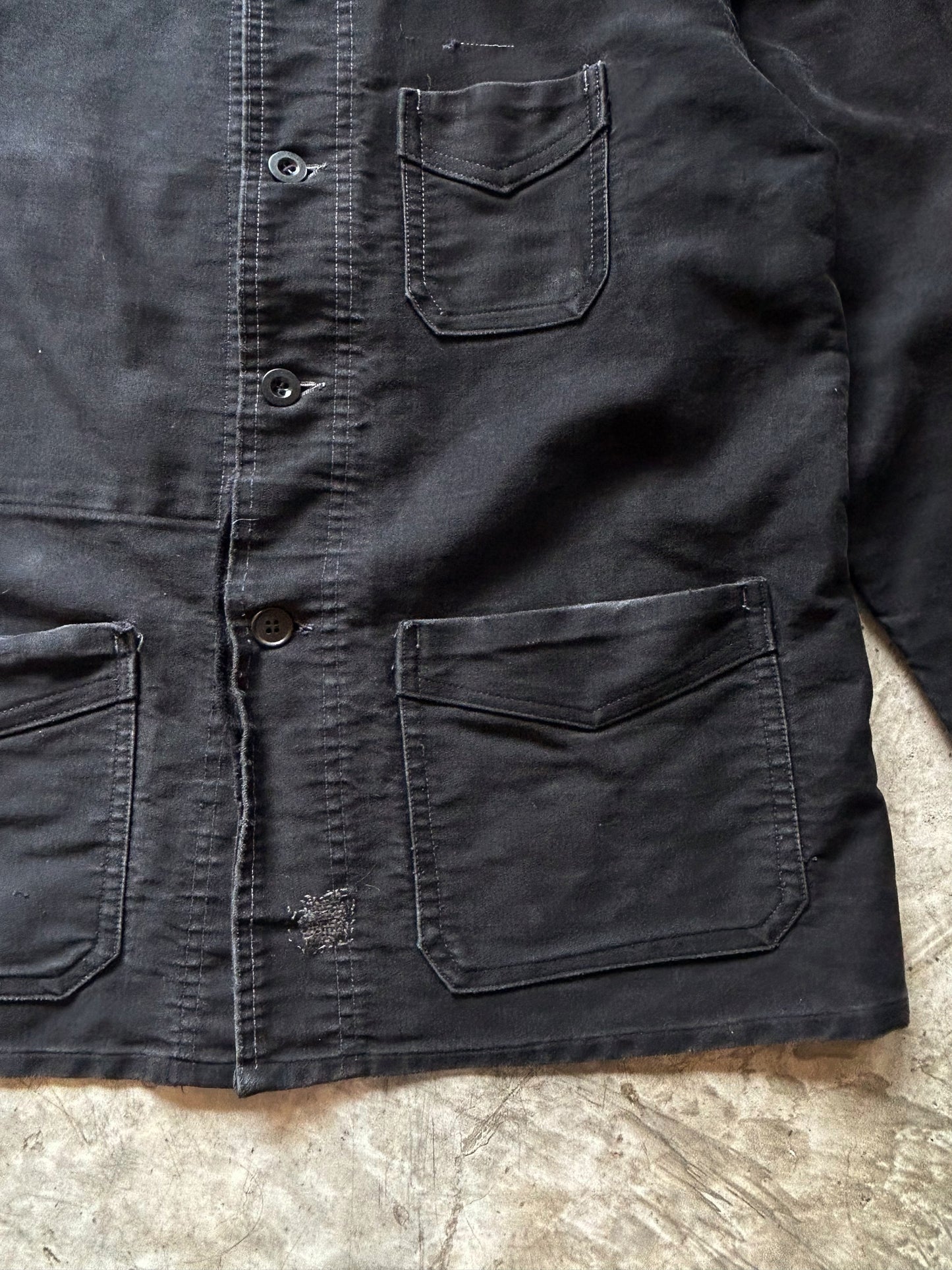 1940’s Vintage French Black Moleskin  Work Jacket