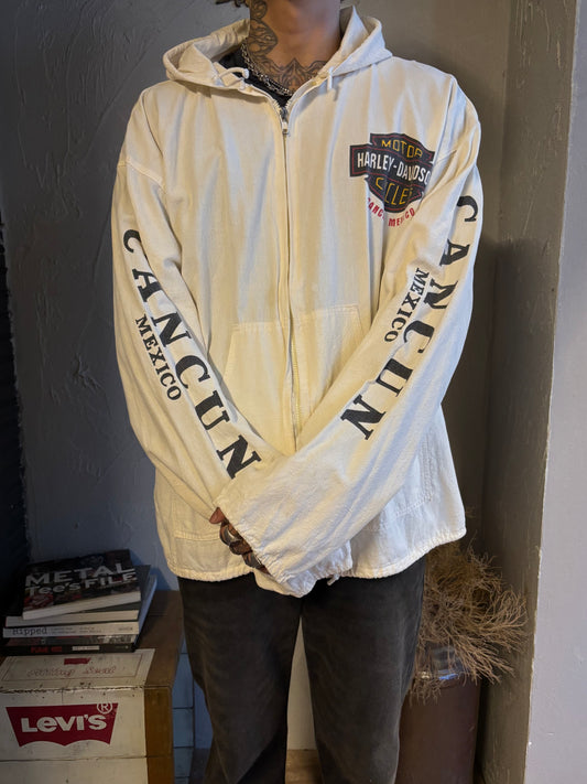 Vintage 90 Harley Davison Cancun Mexico light white hoodie