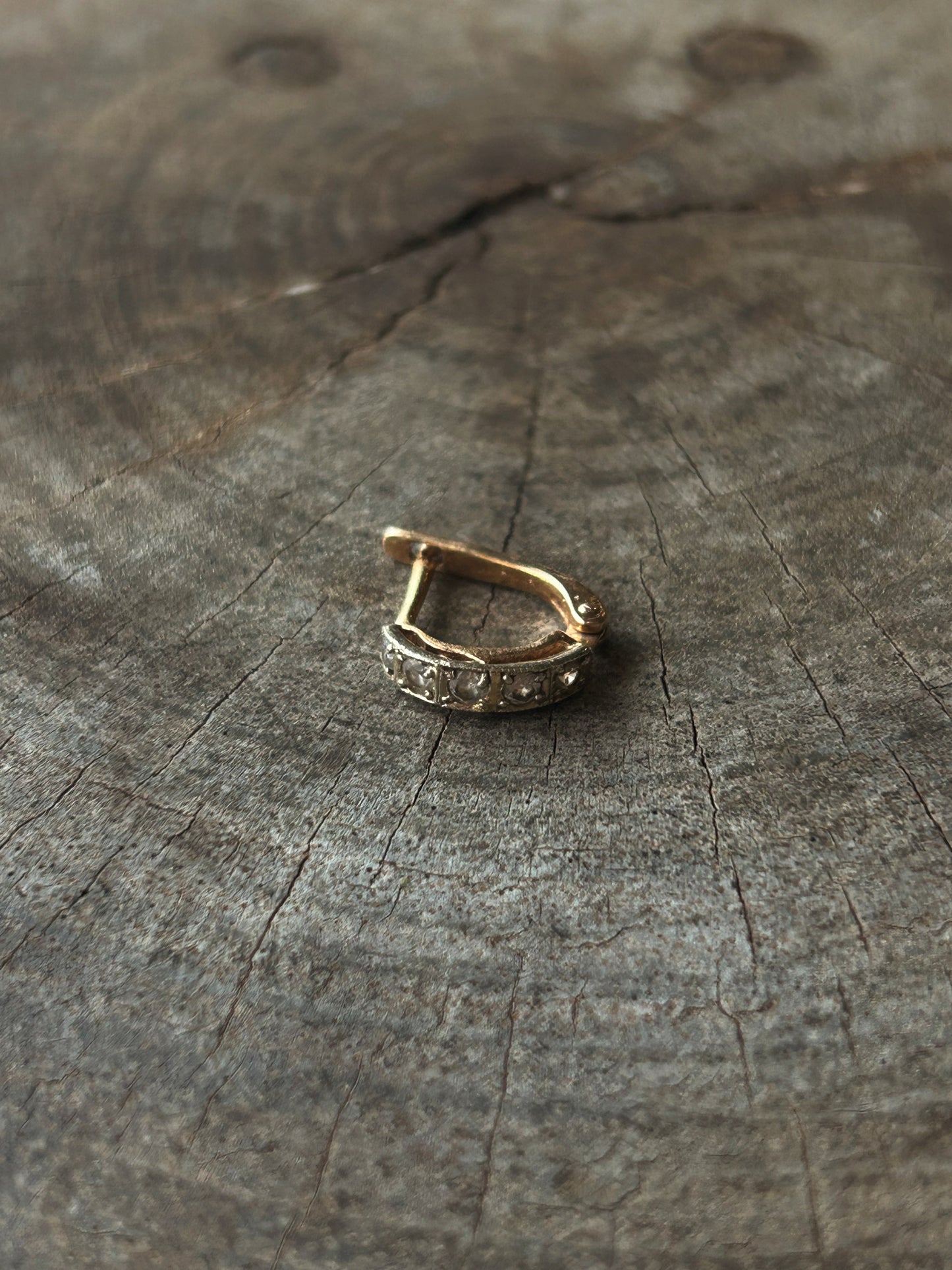 Vintage Gold 14K with white sapphires Hoop Earrings