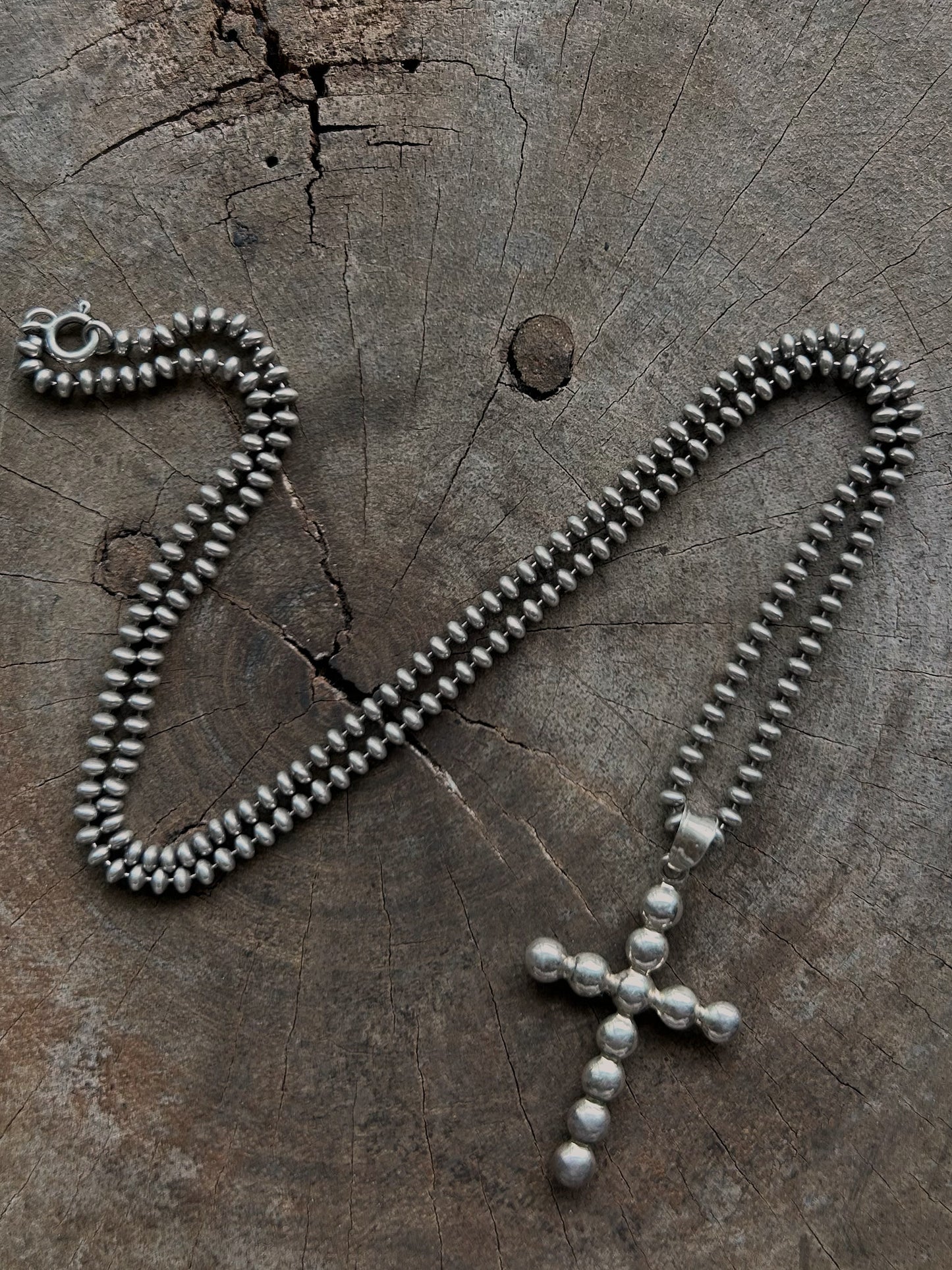 Vintage Silver 925 Cross Ball Charm Neckalce